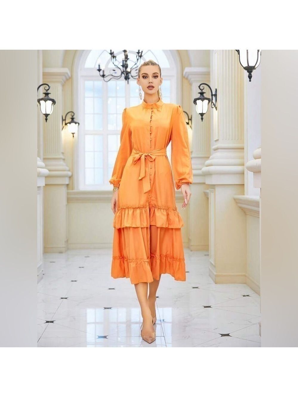 Women's Layered Ruffle Maxi Dress - Picture 7 of 13